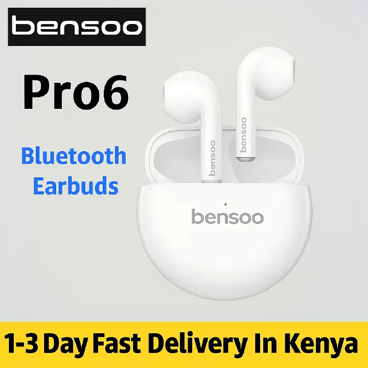 Bensoo Pro6 TWS Bluetooth Earpods Earphone Headphones Sport Eraphones Wired Eraphones Erapods Sport Earbuds pro Headset pods Bluetooth Earphones For All Smartphone Mobile phones Table Ear Bensoo Pro6