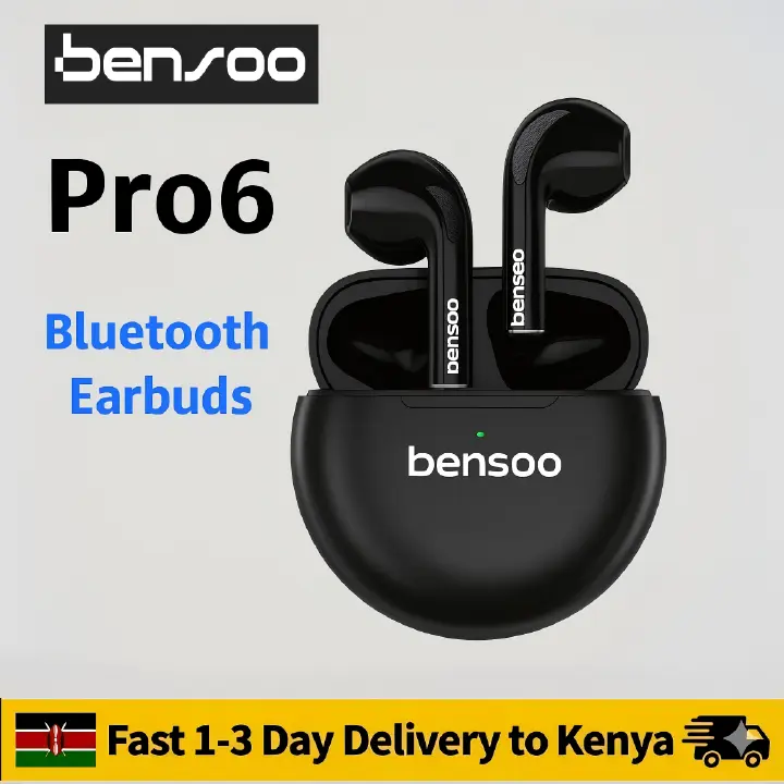 Bensoo Pro6 TWS Bluetooth Earpods Earphone Headphones Sport Eraphones Wired Eraphones Erapods Sport Earbuds pro Headset pods Bluetooth Earphones For All Smartphone Mobile phones Table Ear Bensoo Pro6