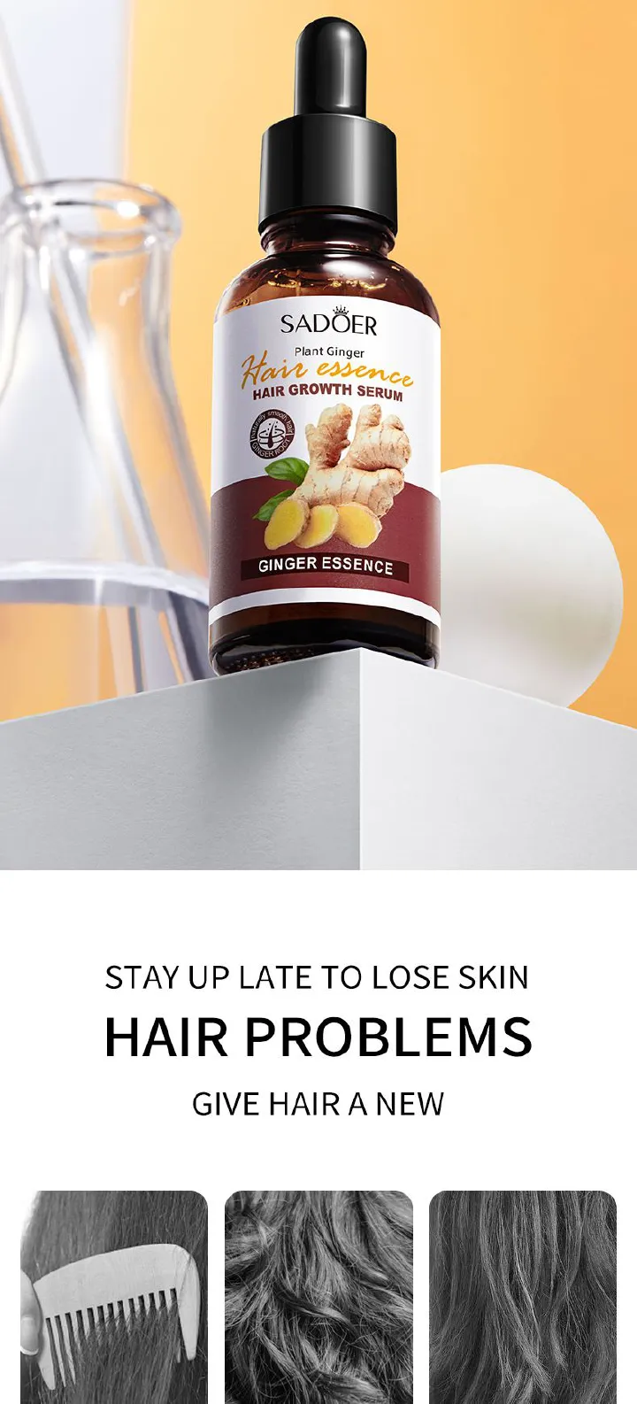 30ML Hair Growth Serum Ginger Fast Repair Hair Essential Oil Hair Care Prevent Hair Loss Oil Scalp Treatment Nourish Hair Care Anti Dandruffs Hair Essence 30ML Hair Growth Serum Ginger Fast Repair Hai