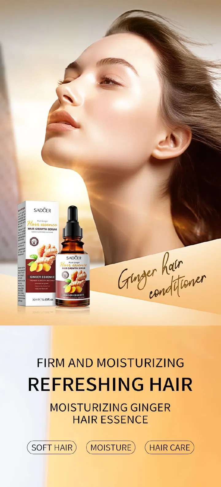 30ML Hair Growth Serum Ginger Fast Repair Hair Essential Oil Hair Care Prevent Hair Loss Oil Scalp Treatment Nourish Hair Care Anti Dandruffs Hair Essence 30ML Hair Growth Serum Ginger Fast Repair Hai