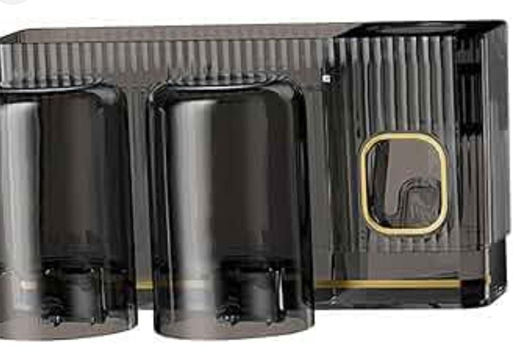 Classy Acrylic Integrated inverted toothbrush holder, toothpaste dispenser, 3 cups bathroom organizer