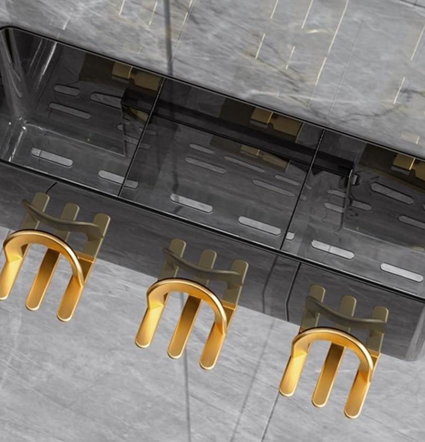 Classy Acrylic Integrated inverted toothbrush holder, toothpaste dispenser, 3 cups bathroom organizer