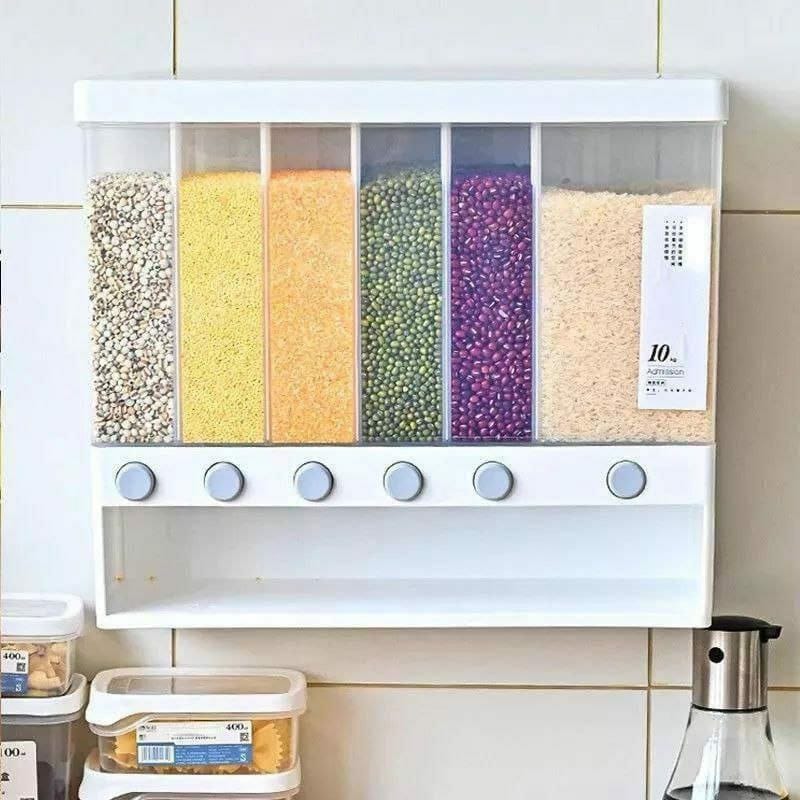 Classy 6 compartment cereals 10 L kitchen storage dispenser