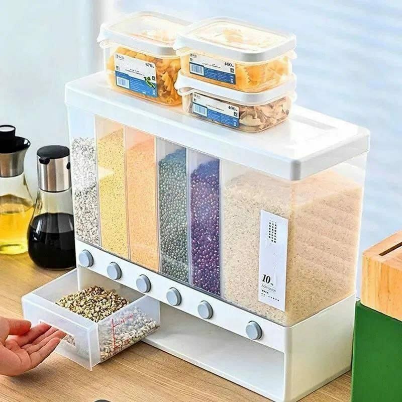 Classy 6 compartment cereals 10 L kitchen storage dispenser