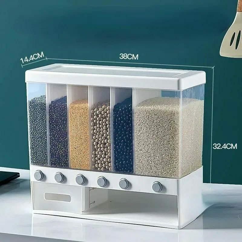Classy 6 compartment cereals 10 L kitchen storage dispenser
