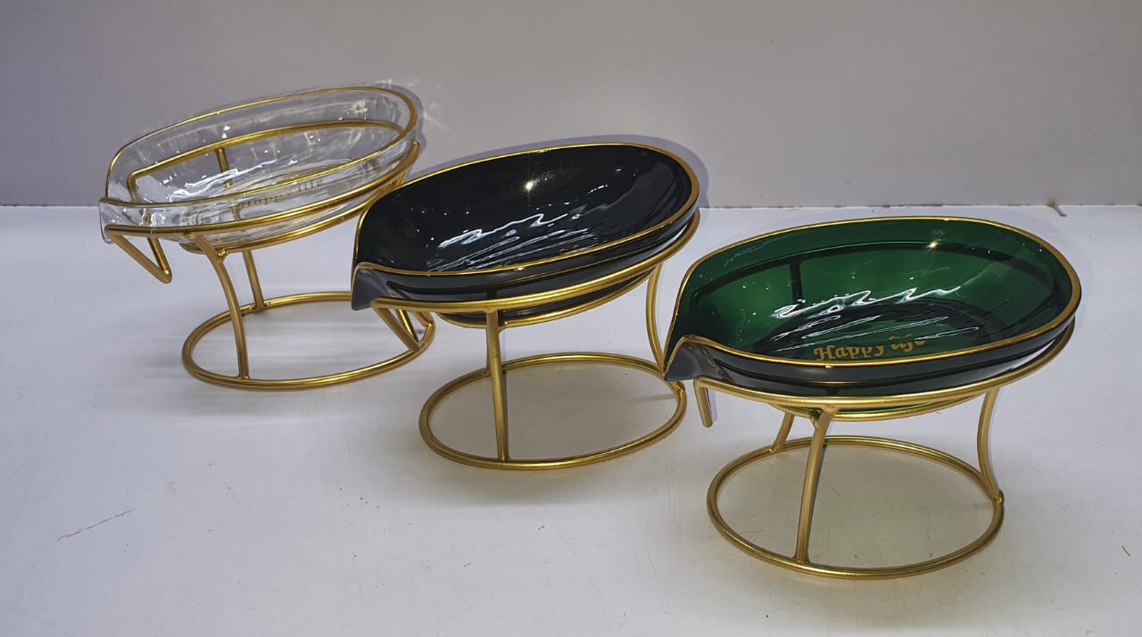 Classy Happy life 45 degree slanted self draining soap dish with a golden stand