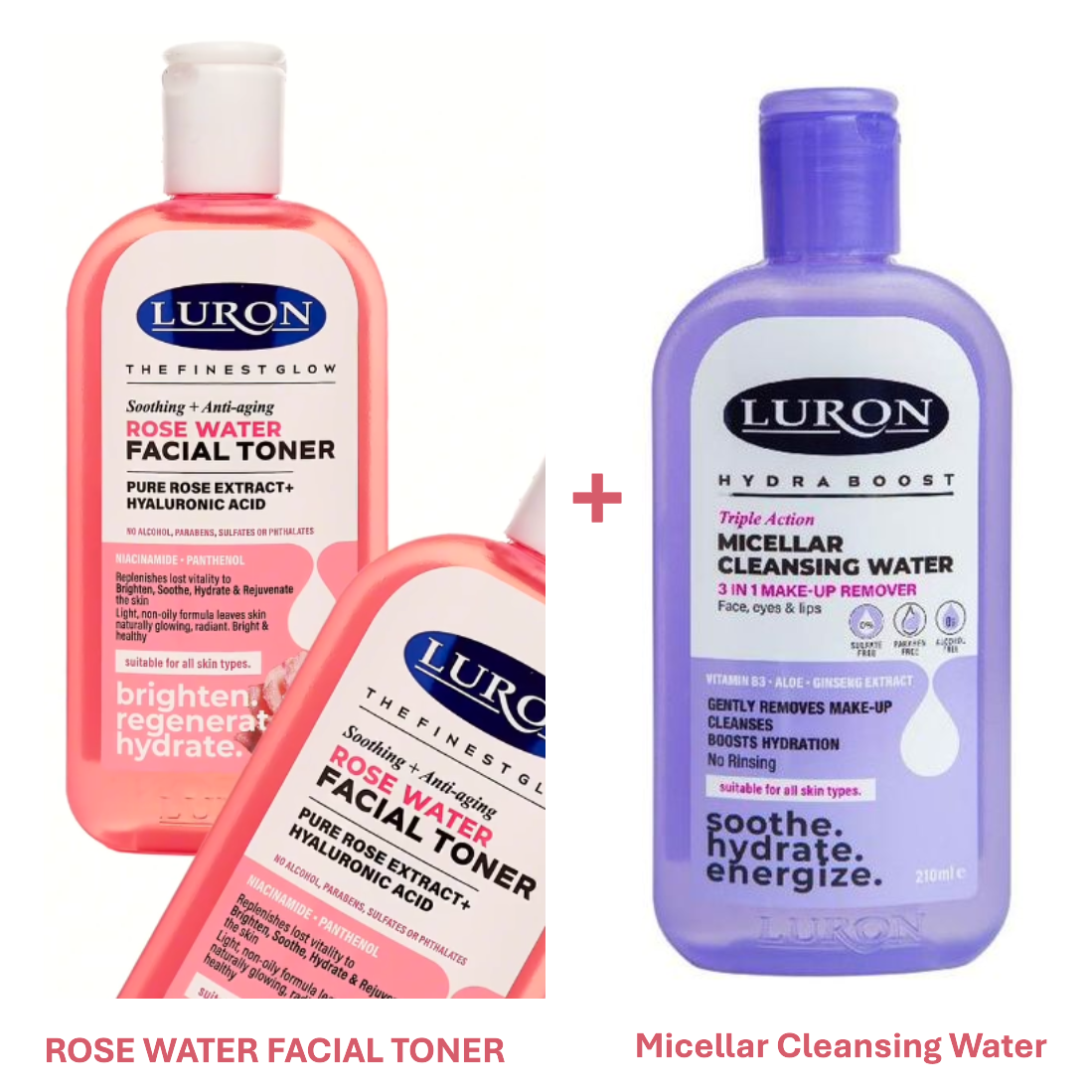 Luron Soothing + Anti-aging ROSE WATER FACIAL TONER + Micellar Cleansing Water