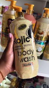 ROUSHUN Body Wash Kojic Vitamin C & GLUTA-C Whitening Body Wash Removes Acnes Clear Pimples Cleans and Hydrates Glow and Shine Kojic Scrub Shower Cream 1000 ml