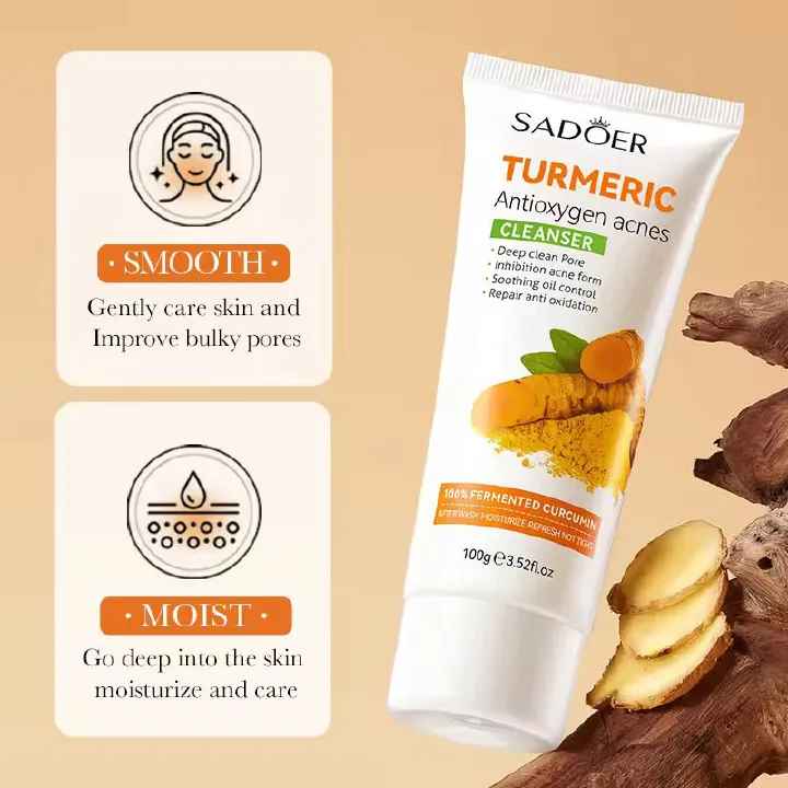 Sadoer Tumeric 3 in 1 Set, Turmeric Anti Acne Cleanser + Turmeric Face Serum + Tumeric Cream, Like Vitamin C, Guarantees Smooth Skin, Prevent Acnes, Control Oil, Remove Dark Spots ,Moisturize, Refresh