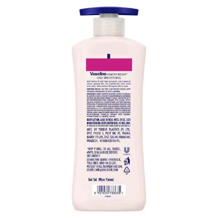 Vaseline Daily Brightening Body Lotion 600 ml – Fast-Absorbing Hydration with Vitamin B3, Triple Sunscreen & Vaseline Jelly – Evens Tone, Restores Radiance & Repairs Dry Skin