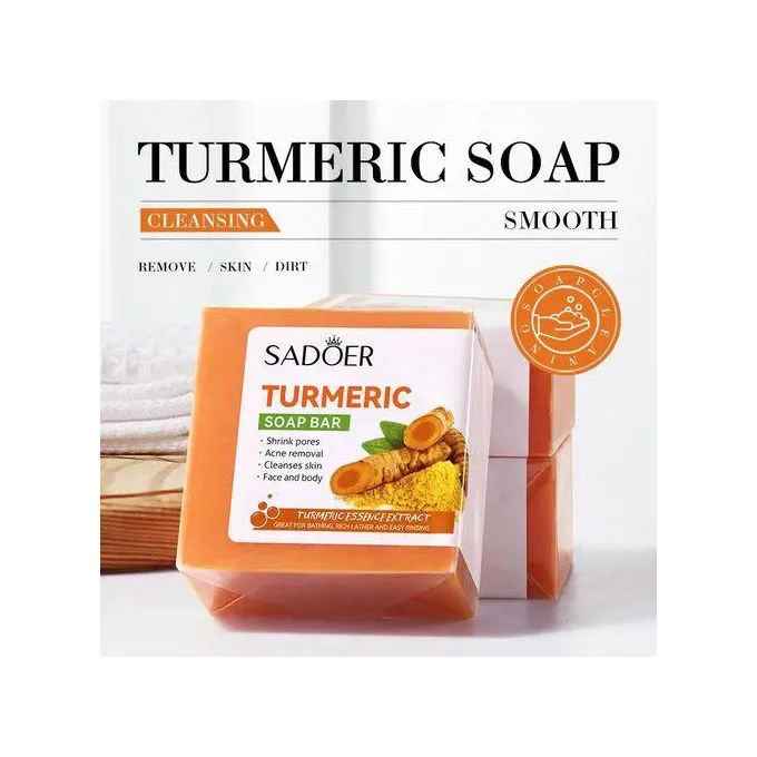 SADOER Skin Care Effective Turmeric Face Soap, Like Vitamin C, Anti Acne Soap, Skin Moisturizing, Deep Cleansing, Acne Removal, Skin Repair Face & Body Tumeric Soap - 100g