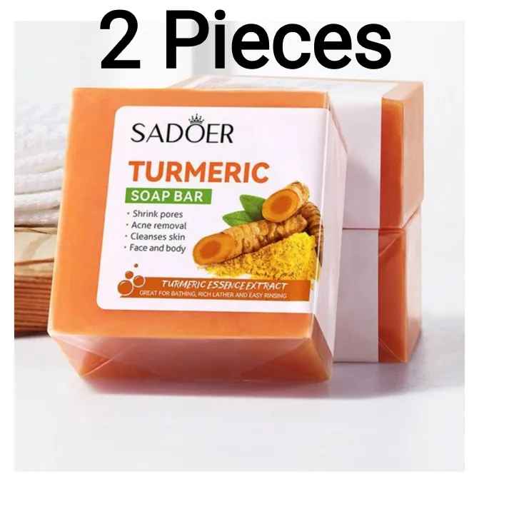 SADOER 2 Pieces Turmeric Face Soap, Sadoer Tumeric SoapLike Vitamin C, Anti Acne Soap, Skin Moisturizing, Deep Cleansing, Acne Removal, Skin Repair Face & Body Tumeric Soap