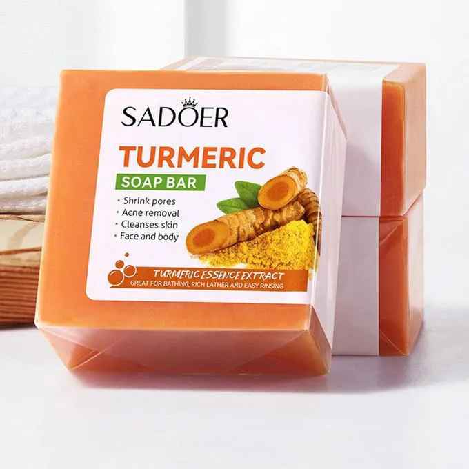 SADOER 2 Pieces Turmeric Face Soap, Sadoer Tumeric SoapLike Vitamin C, Anti Acne Soap, Skin Moisturizing, Deep Cleansing, Acne Removal, Skin Repair Face & Body Tumeric Soap