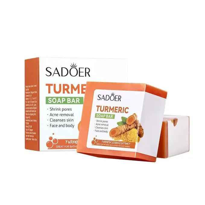 SADOER 2 Pieces Turmeric Face Soap, Sadoer Tumeric SoapLike Vitamin C, Anti Acne Soap, Skin Moisturizing, Deep Cleansing, Acne Removal, Skin Repair Face & Body Tumeric Soap
