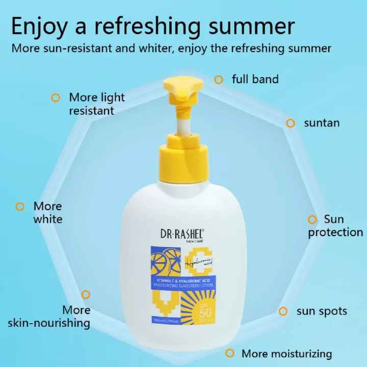 Dr. Rashel Vitamin C & Hyaluronic Moisturizing Sunscreen Lotion SPF 50 Sunblock Sun Protection Skin Care Cream Lotion