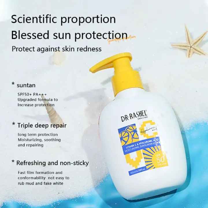 Dr. Rashel Vitamin C & Hyaluronic Moisturizing Sunscreen Lotion SPF 50 Sunblock Sun Protection Skin Care Cream Lotion