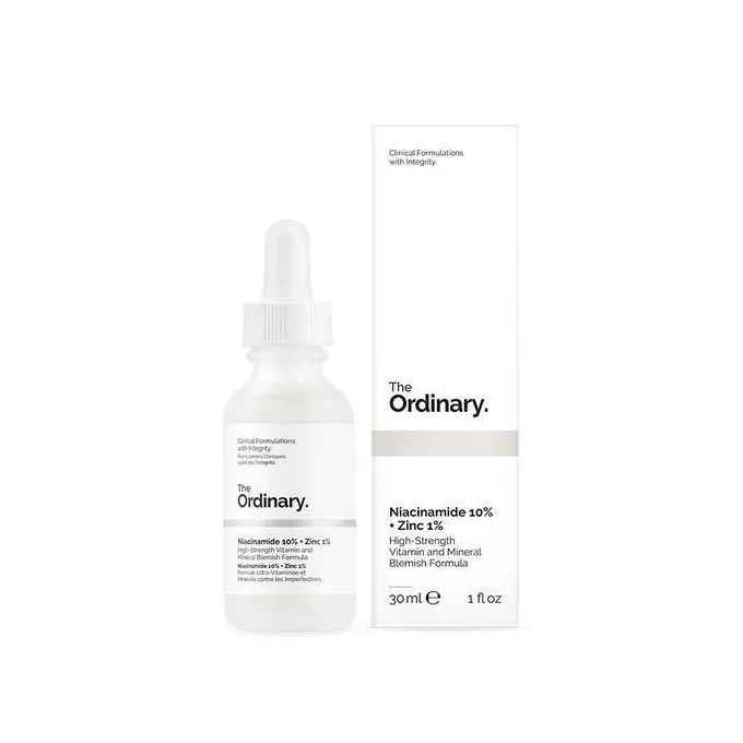 The Ordinary Niacinamide Serum 10% + Zinc 1% Fine.
