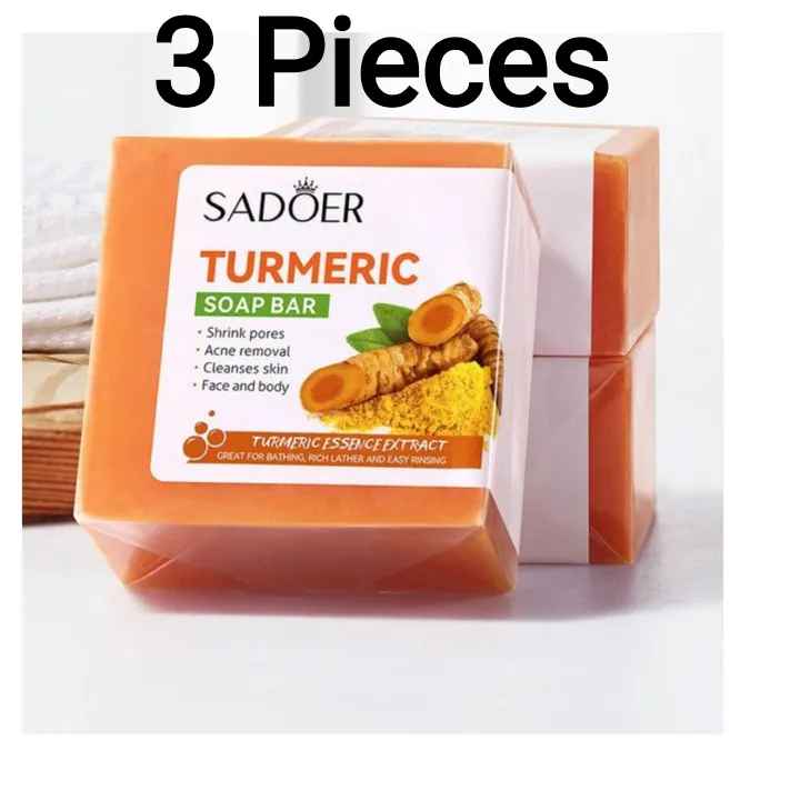SADOER 3 Pieces Turmeric Face Soap, Sadoer Tumeric SoapLike Vitamin C, Anti Acne Soap, Skin Moisturizing, Deep Cleansing, Acne Removal, Skin Repair Face & Body Tumeric Soap