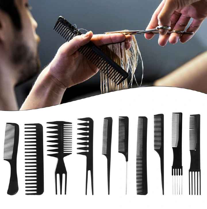 New 10Pcs Black Professional Combs Hairdressing New Tail Comb Carbon Anti Static Comb Hair Cutting Comb Free Storage Bag