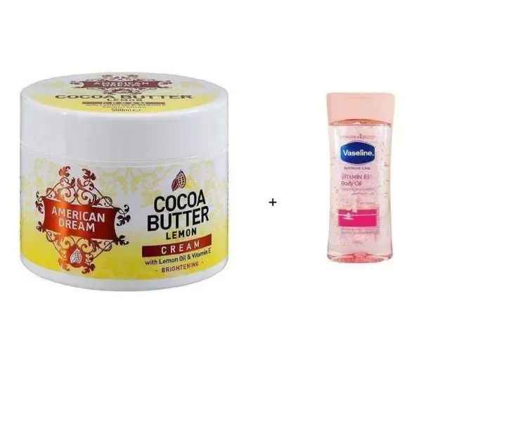 American dream Non-greasy Cocoa Butter skin brightening cream + Free Vaseline Intensive Care Vitamin B3 Body Oil For Healthy Even Tone And Glowing