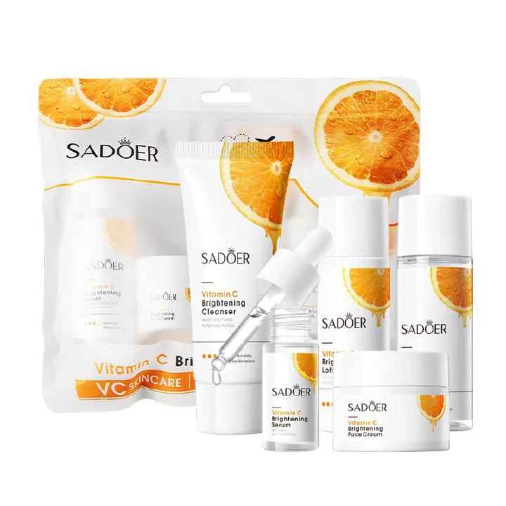 5PCS Vitamin C Skin care Set– SA-DOER Skin Care Set with Cleanser, Toner, Serum, Lotion & Face Cream, Hydrating Brightening Skincare Gift for Women and Men, Travel Size