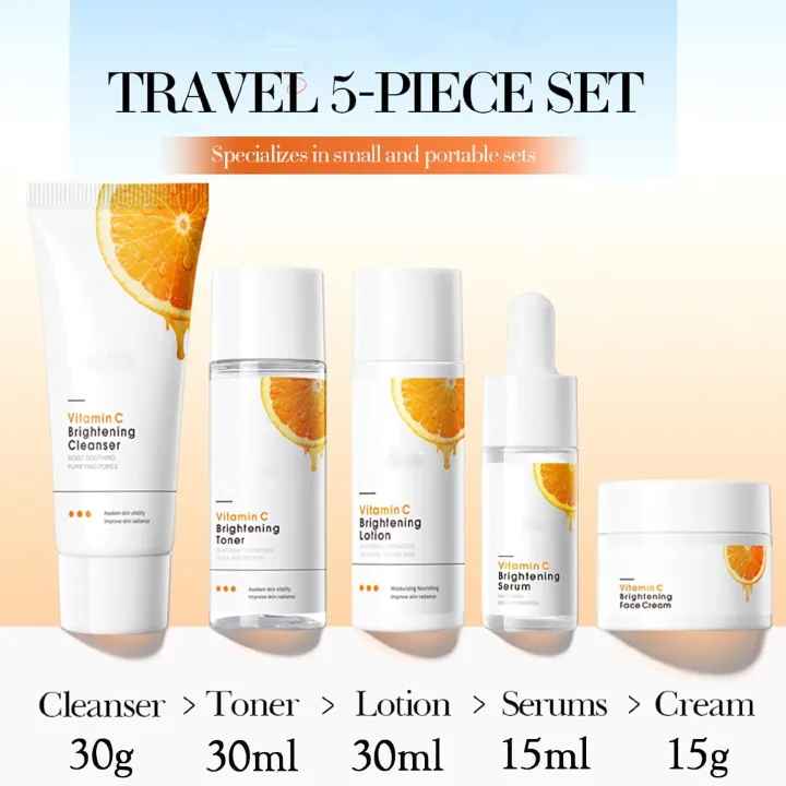 5PCS Vitamin C Skin care Set– SA-DOER Skin Care Set with Cleanser, Toner, Serum, Lotion & Face Cream, Hydrating Brightening Skincare Gift for Women and Men, Travel Size