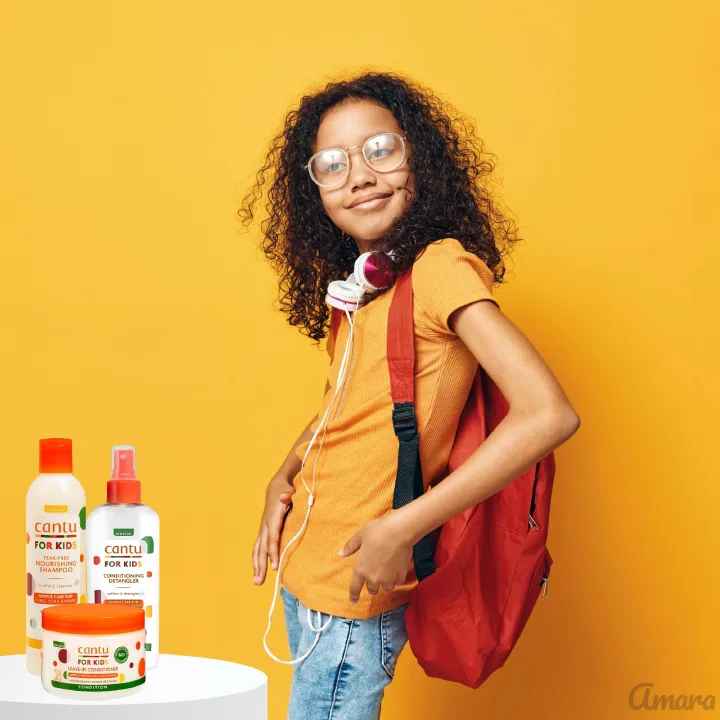 CANTU care for kids complete Curly Hair Products Bundle – Cantu Kids Leave-In Conditioner, Nourishing Cantu Shampoo, Conditioning Detangler Spray & Wide-Tooth Comb for Easy Styling & Healthy Curls