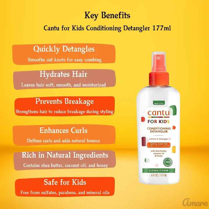 CANTU care for kids complete Curly Hair Products Bundle – Cantu Kids Leave-In Conditioner, Nourishing Cantu Shampoo, Conditioning Detangler Spray & Wide-Tooth Comb for Easy Styling & Healthy Curls