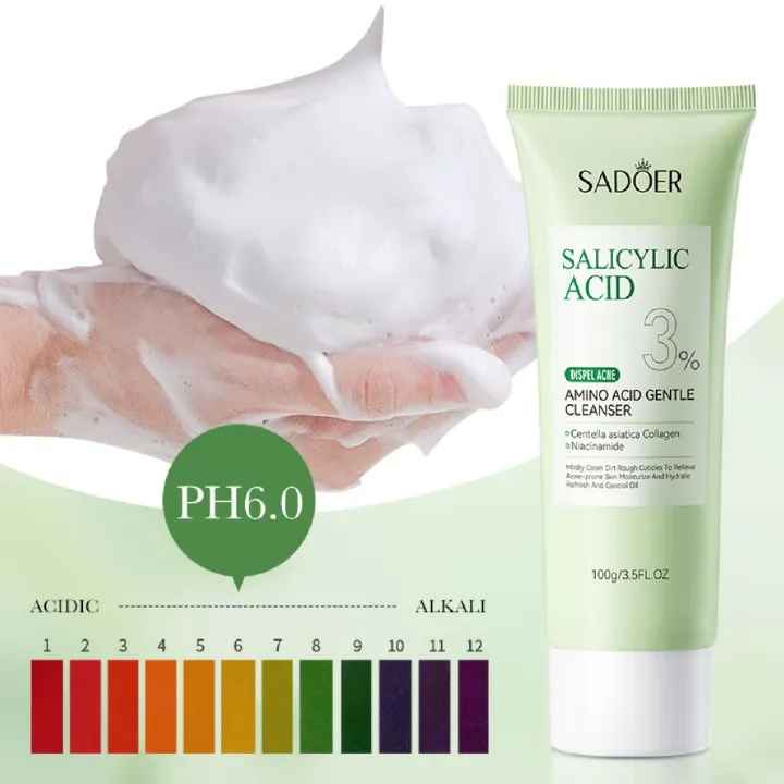 SADOER Face Cleanser, With 3% Salicylic Acid, Niacinamide & Centella Asiatica Collagen Acne Remover Facial Cleanser controls oils, Eliminates Acne, Removes Dirt Like Vitamin C, smoothens, hydrates