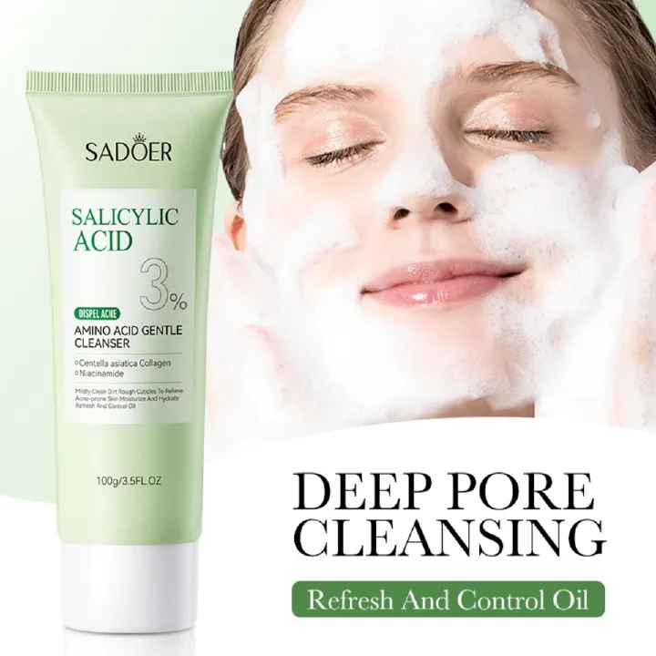 SADOER Face Cleanser, With 3% Salicylic Acid, Niacinamide & Centella Asiatica Collagen Acne Remover Facial Cleanser controls oils, Eliminates Acne, Removes Dirt Like Vitamin C, smoothens, hydrates