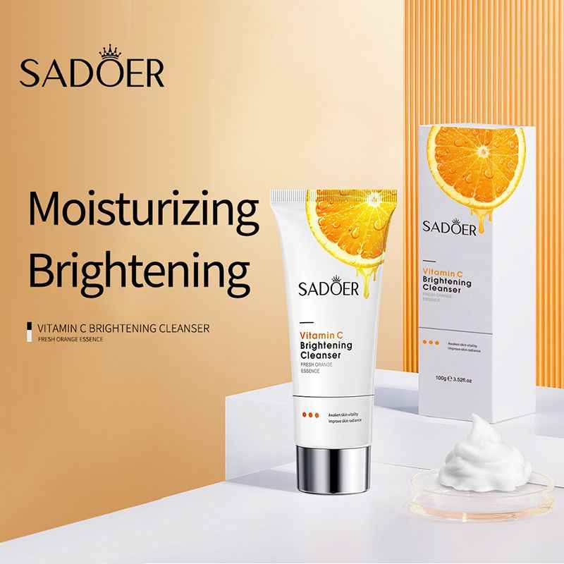 Sadoer Vitamin C Foaming Cleanser, Face Brightening Face Cleanser is Effective in Removing Make Up Residues, Deep Cleaning, Moisturizing, Skin Brightening and Fades Dark Spots