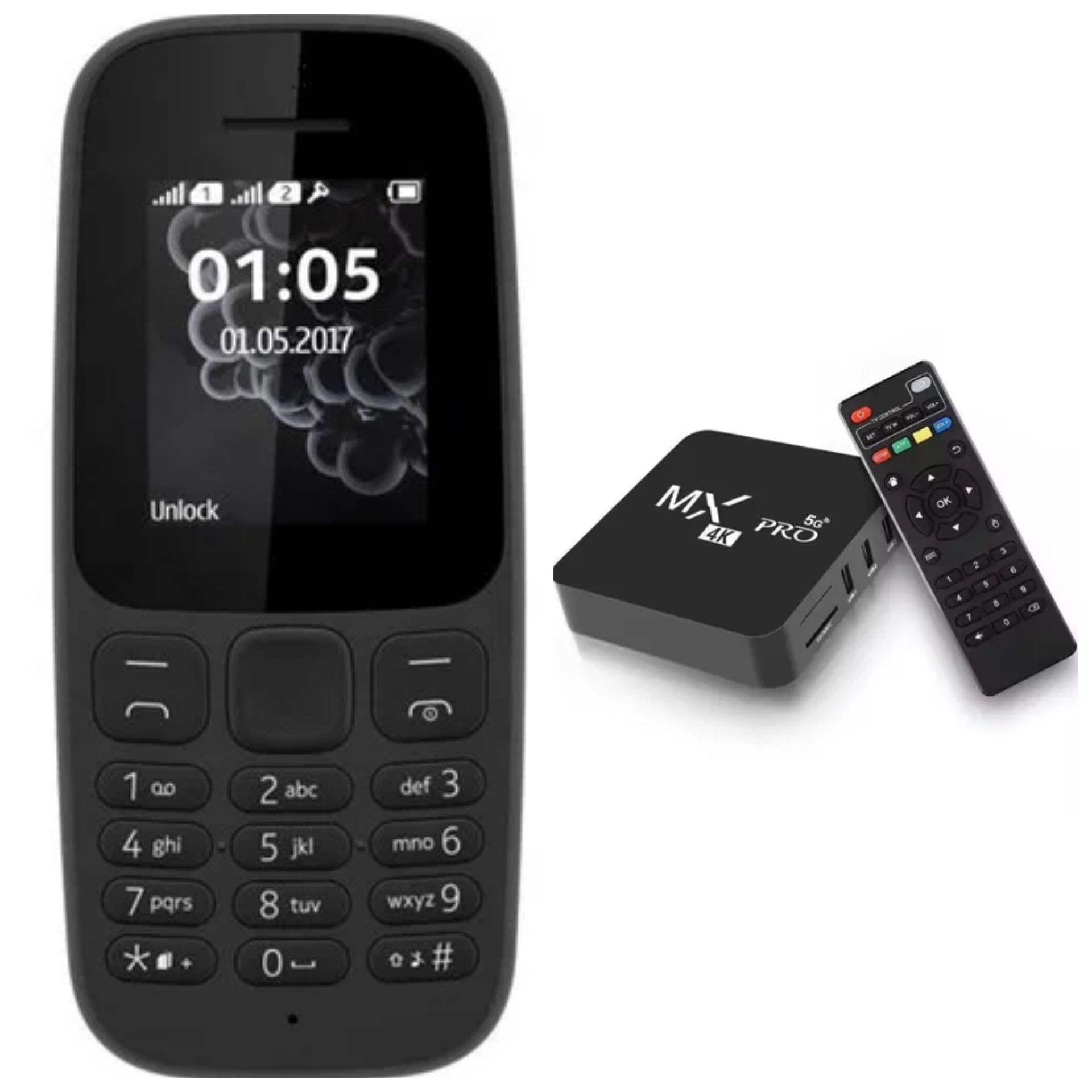 Nokia Nokia106 1.77" Dual SIM with FM Radio and Torch + Mxq Tv Box / Smart Tv Box Android 11.1- 4K UHD Support - 1 GB/8 GB