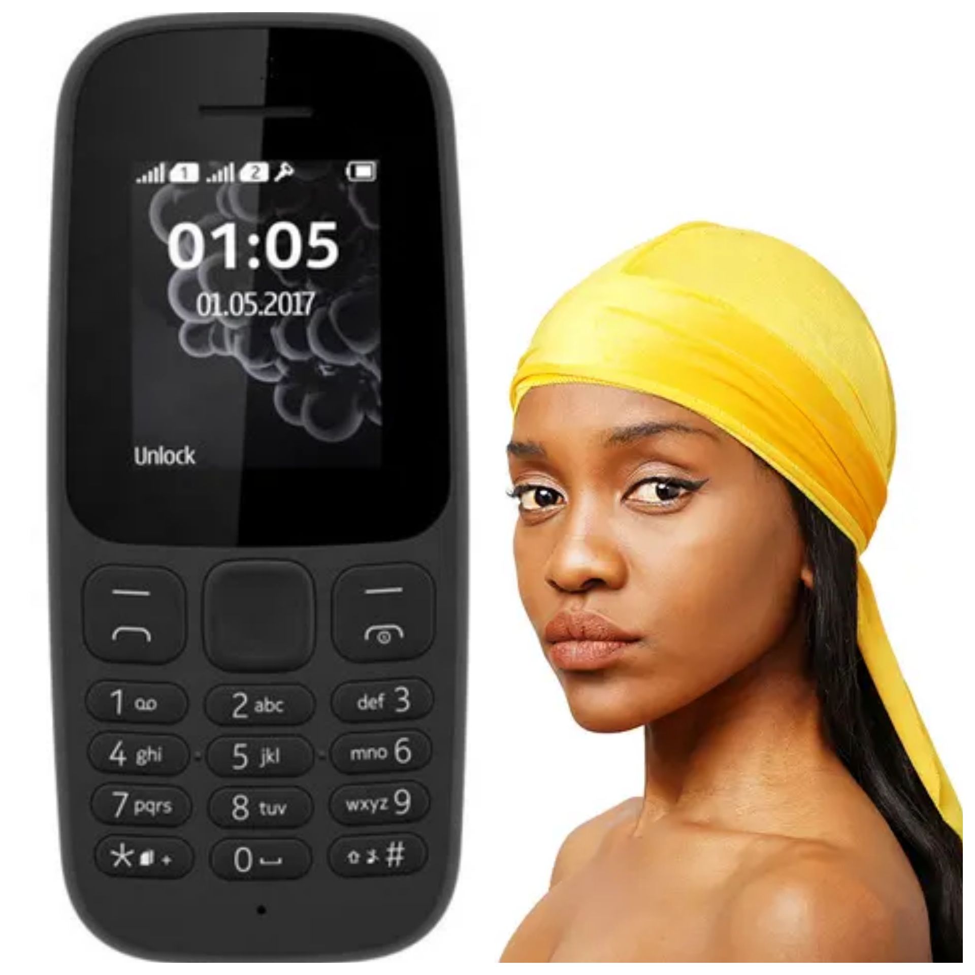 Nokia Nokia106 1.77" Dual SIM with FM Radio and Torch + Silky Durag For Men Wave Cap Satin Dorag For Men Women 360 Wave