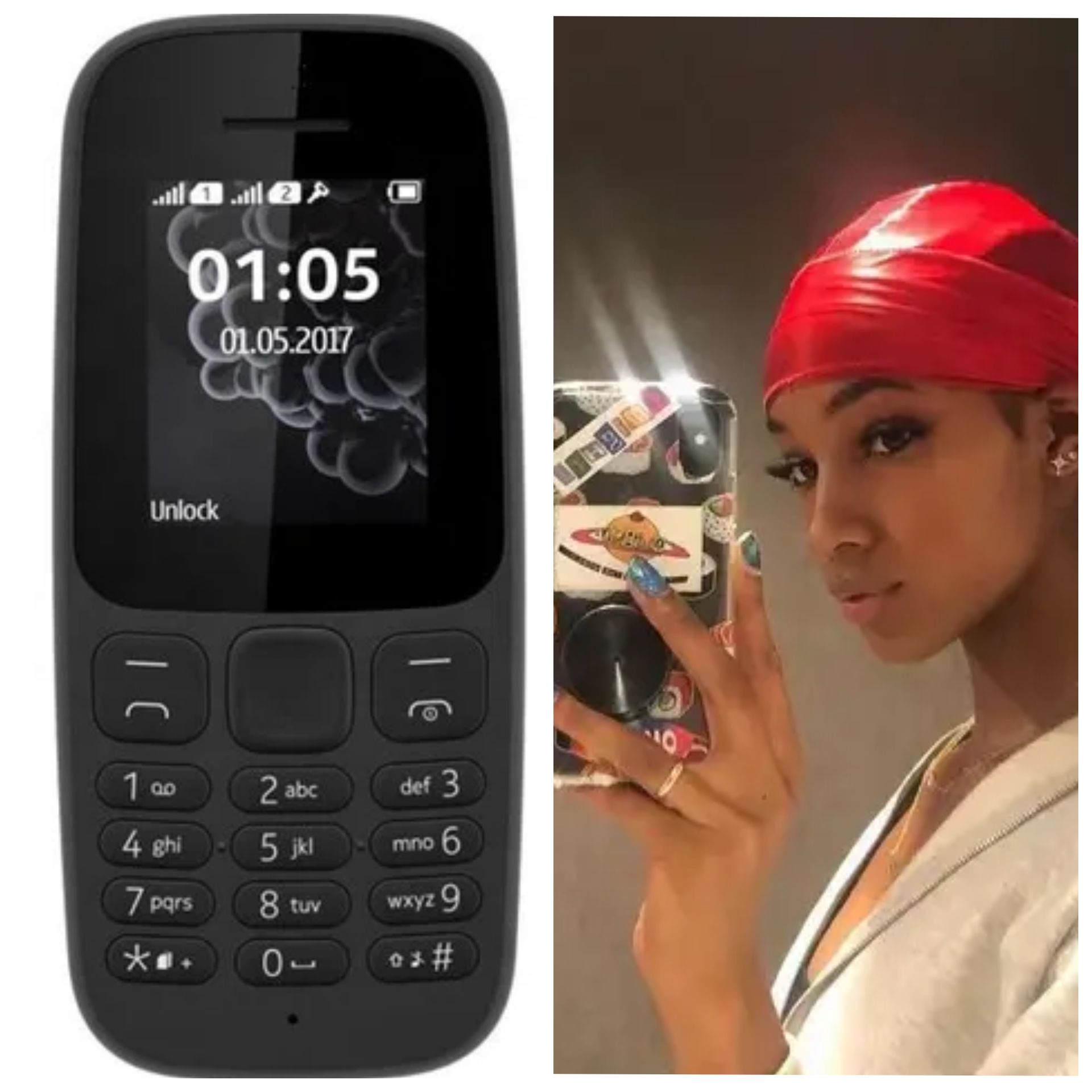 Nokia Nokia106 1.77" Dual SIM with FM Radio and Torch + Silky Durag For Men Wave Cap Satin Dorag For Men Women 360 Wave