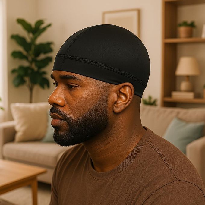 Black Silky Stocking Wave Cap for Men, Good Compression Over Durag