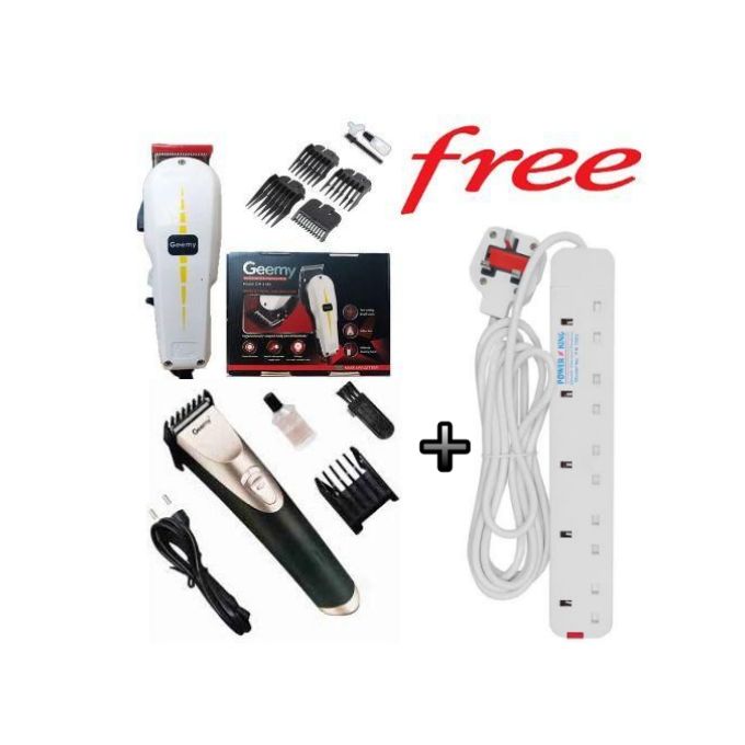 Geemy PROFESSIONAL HAIR SHAVING ELECTRIC HAIR KINYOZI MACHINE + FREE BEST CORDLESS RECHARGEABLE SCHOOL CUT SHAVER TRIMMER, 5 WAY POWER EXTENSION CABLE.