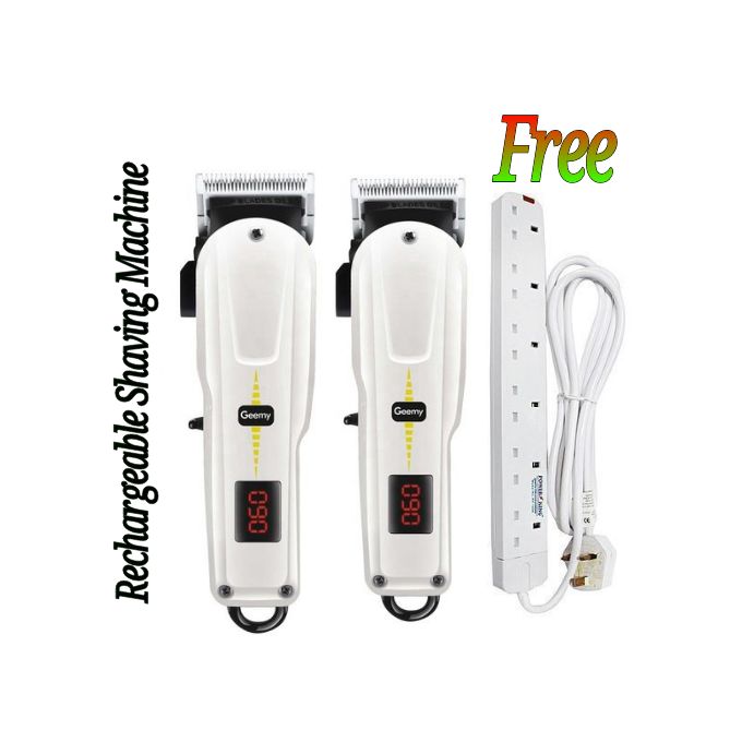 Geemy (Two) 2 Rechargeable Cordless Shaving Machine With Indicator + Bonus 6 Way Power Extension