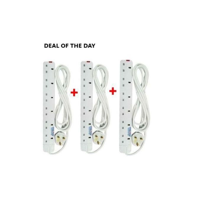 Power King THREE 6 Way PP.K 5 Way Extension Cable, 13A, 3m Long Cable -Recommended