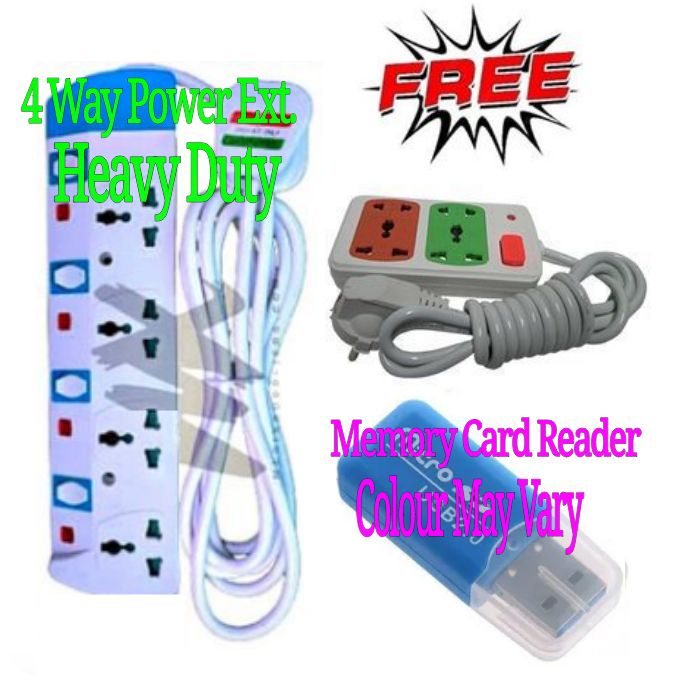 Power King 4 Way Power Extension Cable Power Socket Heavy Duty Support Heavy Household Appliances+ Free Gifts Memory Card Reader & 2 Way Power Extension