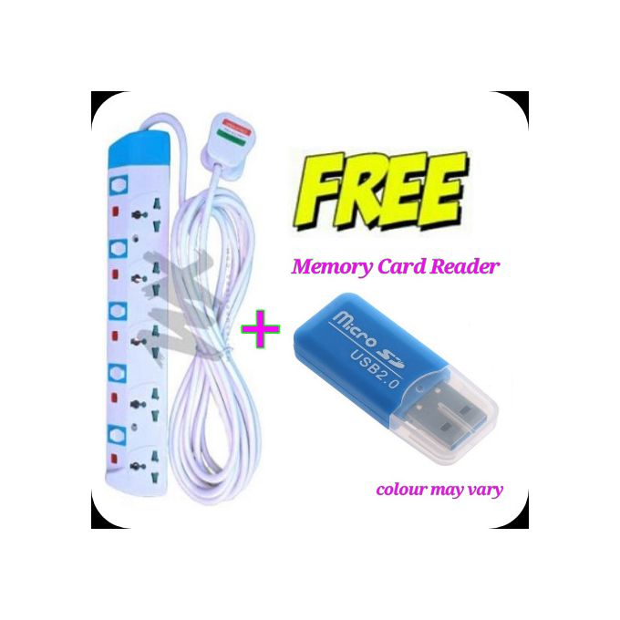 Power King 5-Way Power Extension Cable + Memory Card Reader