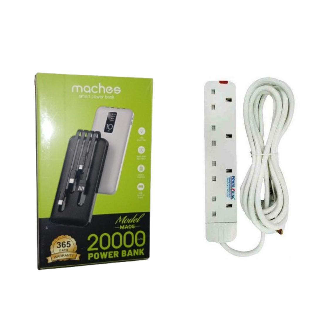Portable Powerbank 20000mAh // Power Bank 20000 MAh + FREE 4 Way Power Extension Cable Socket