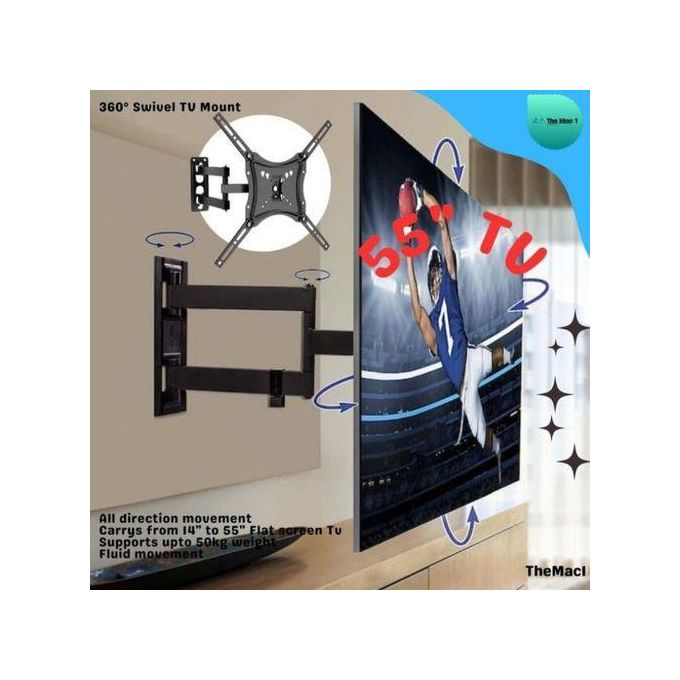 Home Design Heavy Duty Smart TV Tilt Rotating 360 Degrees Wall Mount Holder Bracket – Sturdy and Adjustable For The Living Room Smart TVs 32 Inch & Smart Android TVs 43 Inch