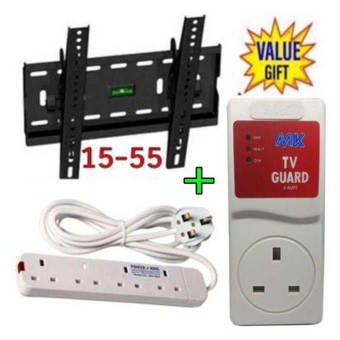 Skilltech 15-55 Inch Tilting TV Wall Mount Bracket +4Way Power Extension+Free TV Guard