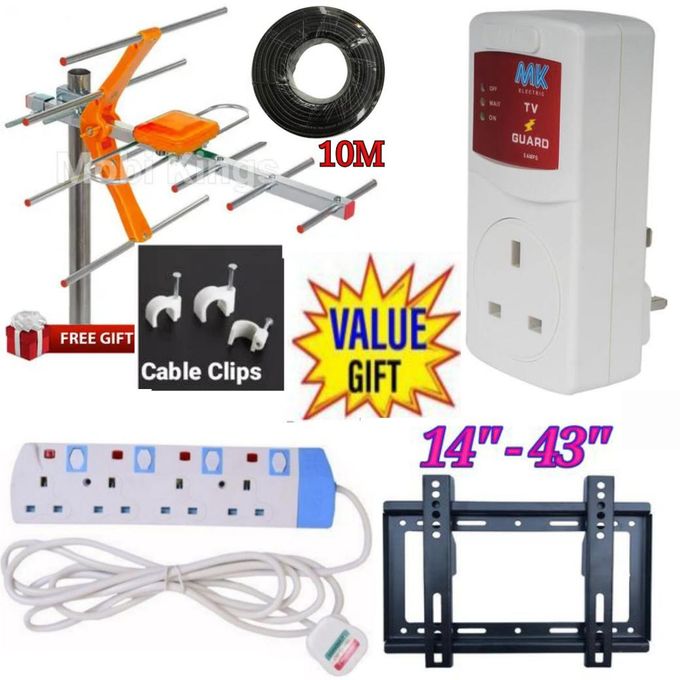 Digital TV Aerial For Vitron 43" ,32"Inch Frameless Digital Smart Android TV + 10 Cable Pins +TV Guard +4Way Extension +TV Bracket