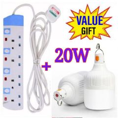 Power King COMMERCIAL & HOME BEST 4-WAY POWER EXTENSION WITH LONG CABLE +FREE 20W RECHARGEABLE BULB