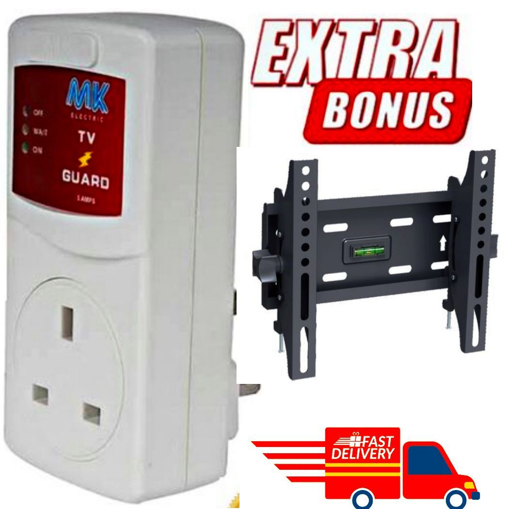 MK TV Guard Surge Power Voltage Protector + FREE BONUS TV HOLDER WALL MOUNT BRACKET 15INCH , 24 INCH , 32 INCH, 43 INCH