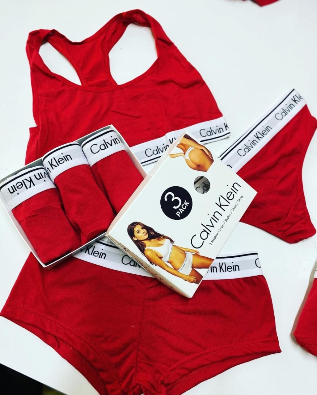 Calvin Klein 3-Piece Women's Underwear Set; Seamless Thong, Hotpant and Sportsbra - Sexy and Comfortable Ladies Briefs Lingerie