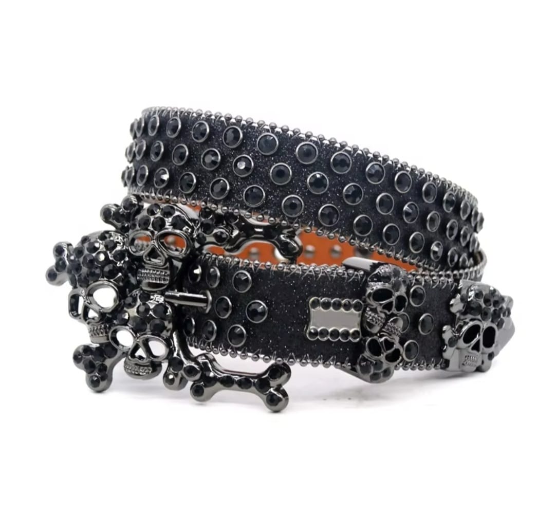 Best quality New Crystal Rhinestone Belt Head Buckle Accessories Punk Luxury Skull Belt Alloy PU Leather