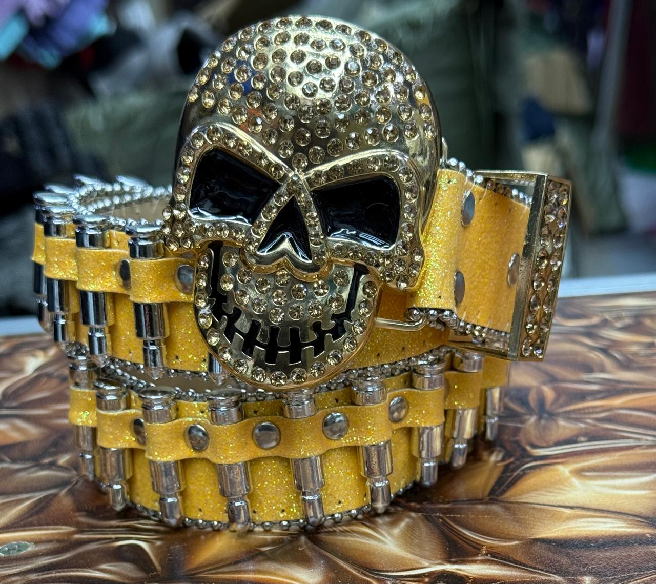 diamond skull belt western denim metal buckle punk shiny Y2K jeans jacket belt