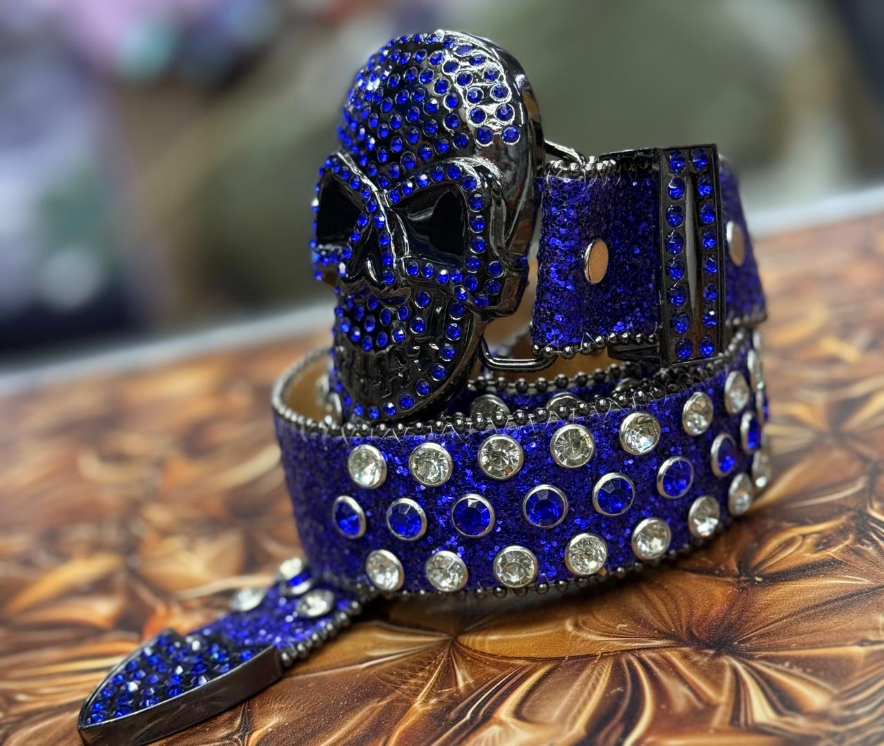 diamond skull belt western denim metal buckle punk shiny Y2K jeans jacket belt